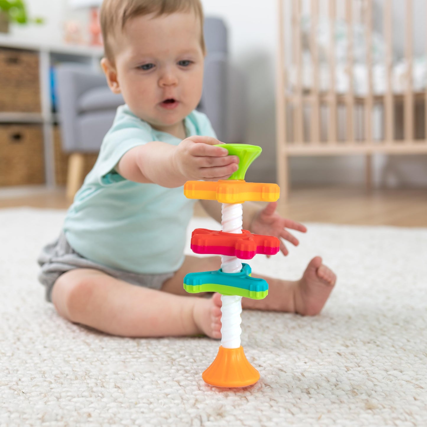 Fat Brain Toys Minispinny - Travel-Friendly Spinning, Textured Sensory Baby Toy