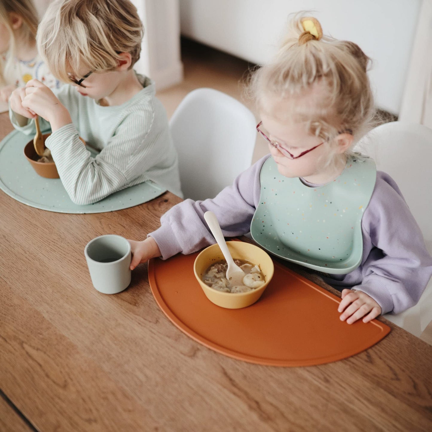 Mushie Silicone Placemat For Kids | Bpa-Free Non-Slip Design (Cambridge Blue Confetti)