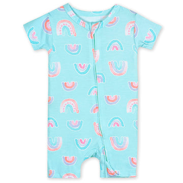 Gerber Unisex Baby Buttery Soft Short Sleeve Romper With Viscose Made From Eucalyptus, Rainbow, 12 Months