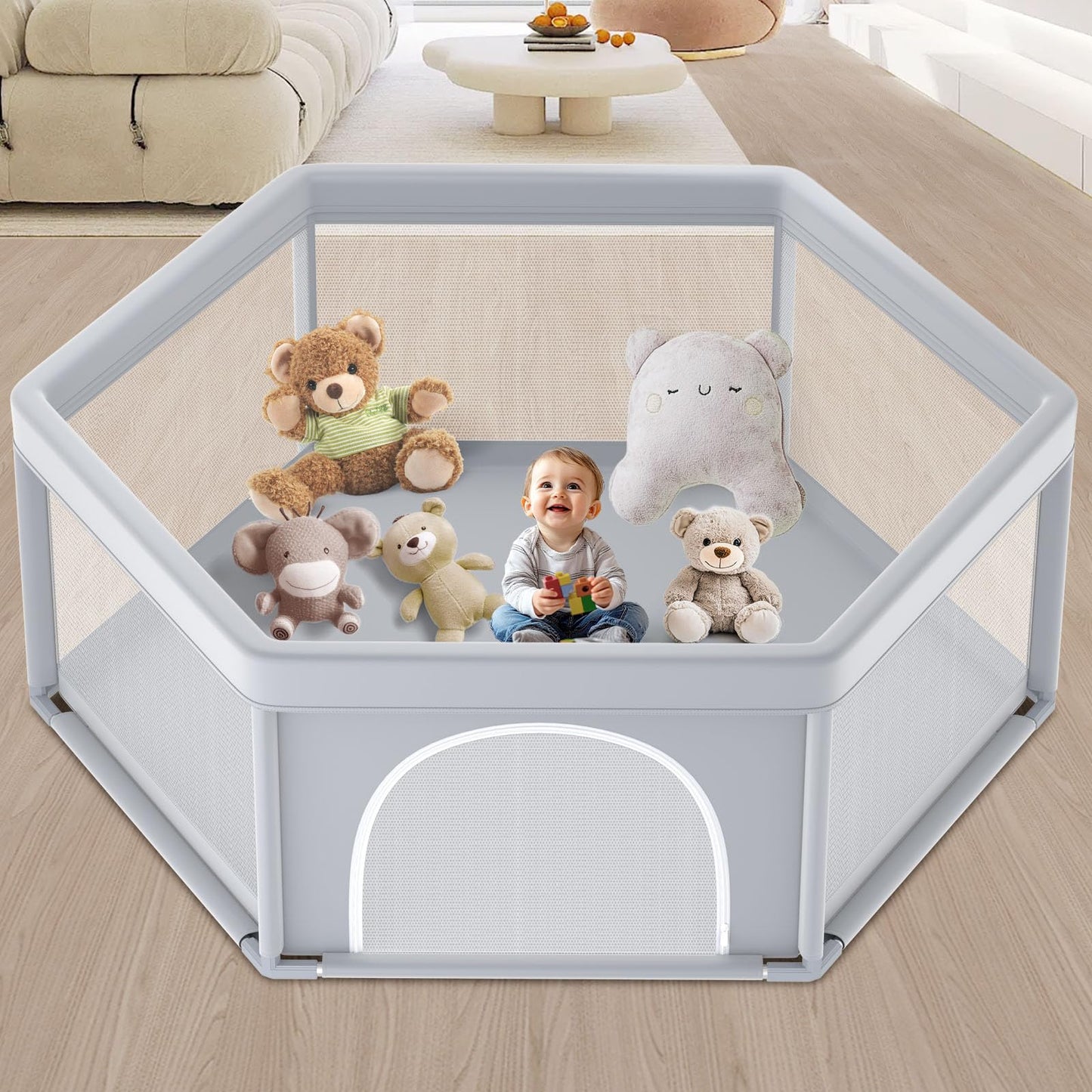 65  65 Inch Stylish Hexagonal Baby Playpen, Soft Play Pen For Babies And Toddlers, Safe Anti-Fall Baby Play Yards, Indoor & Outd