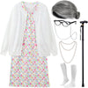 Ebytop Old Lady Costume For Kids Halloween 100Th Day Of School Girls Dress Up Granny Wig Grandma 100 Days Glasses Cane,1-Wh 8-10