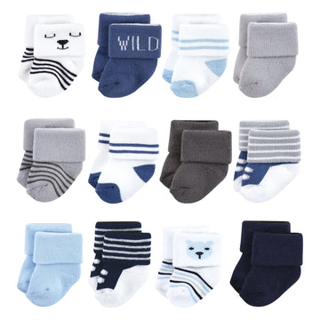 Hudson Baby Unisex Baby Cotton Rich Newborn And Terry Socks, Bear Boy, 0-6 Months