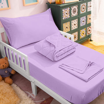 Ntbay 4 Piece Ultra Soft And Breathable Toddler Bedding Set, Microfiber Crib Sheet Set, Includes Quilted Comforter, Fitted Sheet