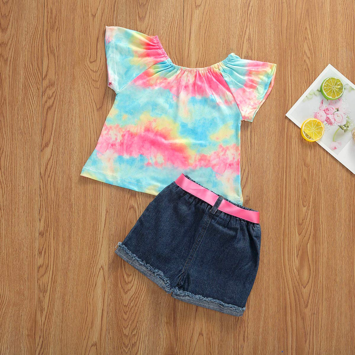 Bmnmsl Baby Toddler Girls Clothes 2T 3T 4T 5T Summer Outfits Kids Floral Short Sleeve Tops T-Shirt Vest & Denim Shorts Set