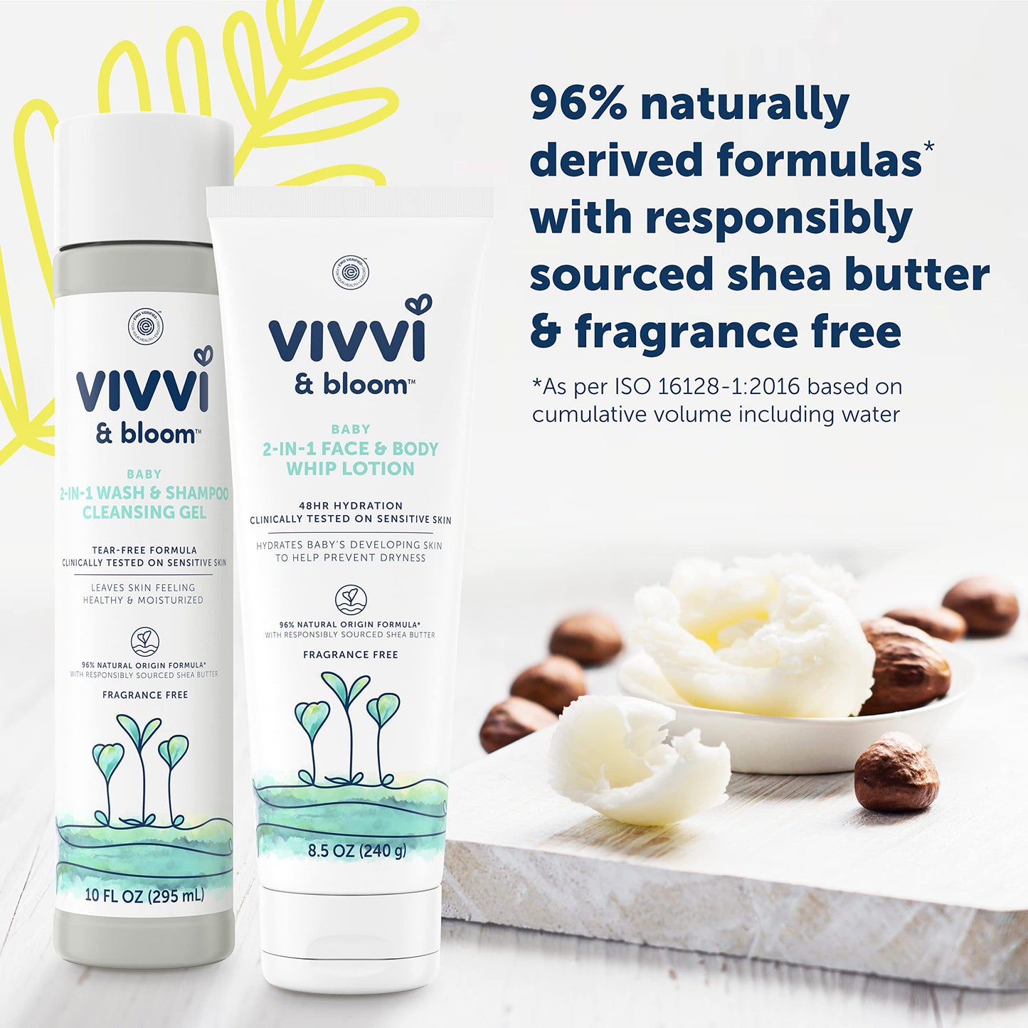 Vivvi & Bloom Gentle 2-In-1 Baby Wash & Shampoo Cleansing Gel, Leaves Sensitive Skin Feeling Healthy & Moisturized, Fragrance-Fr