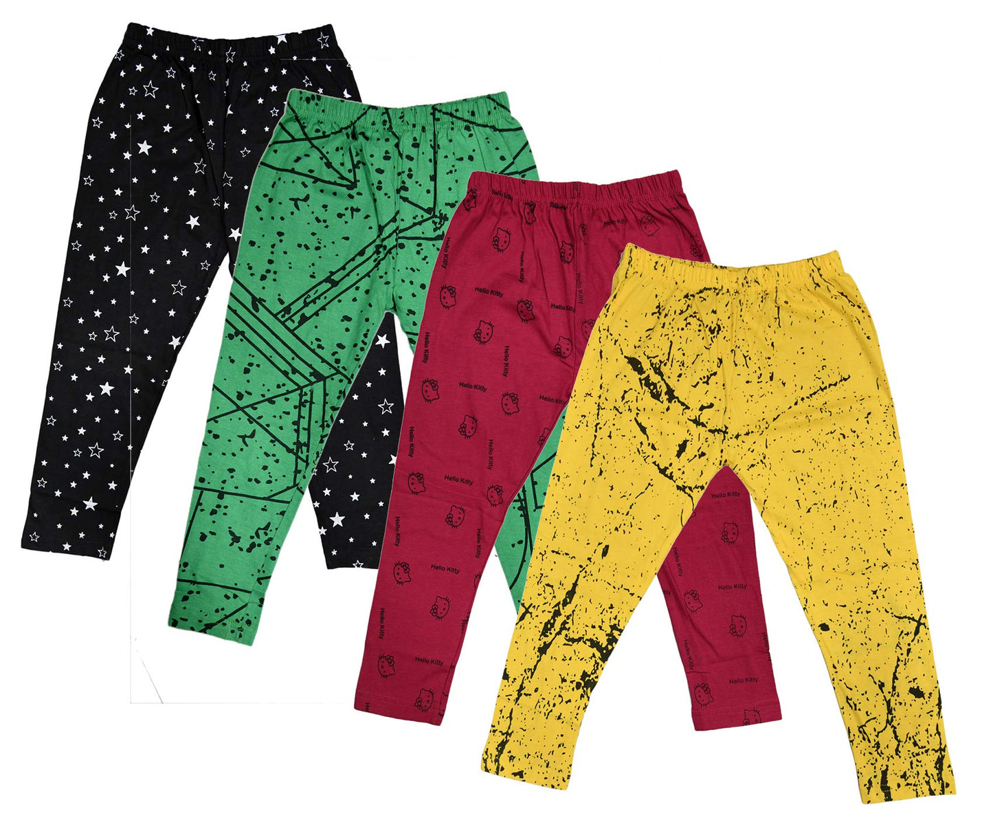 IndiWeaves Girls Combo Pack of Cotton Printed Capri (Black/Green/Maroon/Yellow_1314 Years) Pack of 4