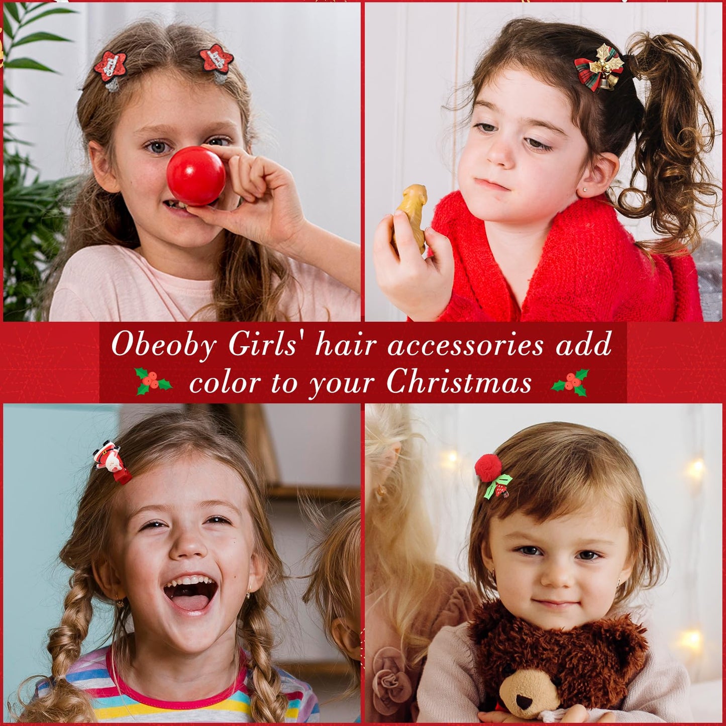 Obeoby 24 Pack Hair Clips For Girls, Red Hair Barrettes Metal Snap Hair Clips Hair Accessories For Baby Girls Happy New Year Gif