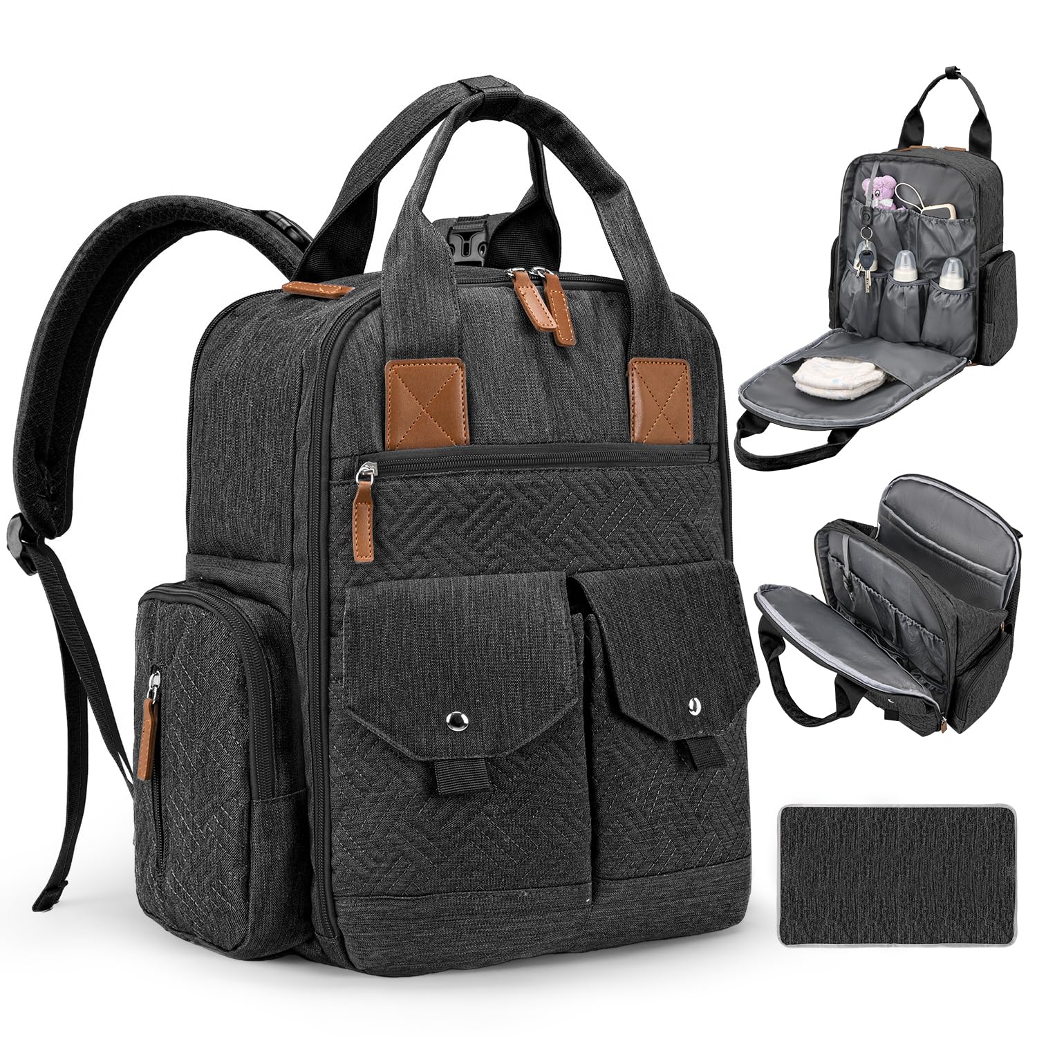JSTPRO Diaper Bag Backpack - Large Diaper Bag with Portable Changing Pad as Baby Shower Gifts, Lightweight Waterproof Unisex Tra