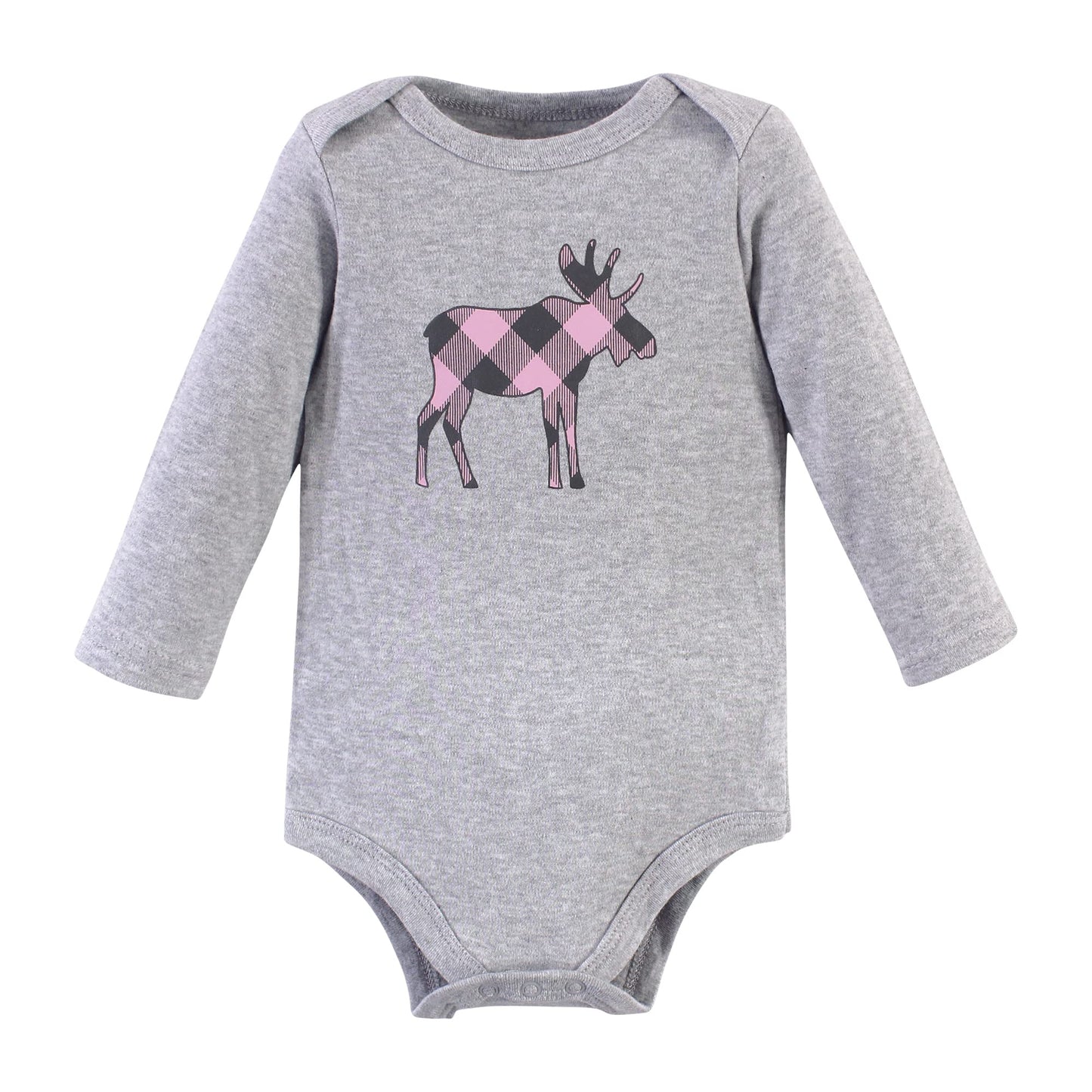 Hudson Baby Unisex Bodysuits Cotton Long-Sleeve Pink Moose, 6-9 Months, Pink Moose 3-Pack, 6-9 Months Us