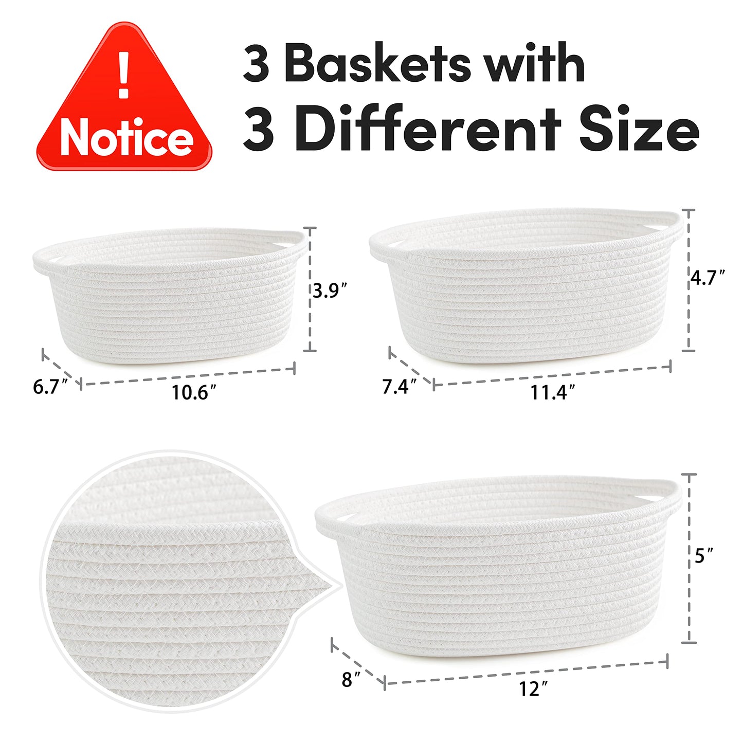 Pro Goleem 3-Piece Small Woven Easter Basket With Gift Bags And Ribbons, Different Size Baskets For Gifts Empty, Small Rope Bask