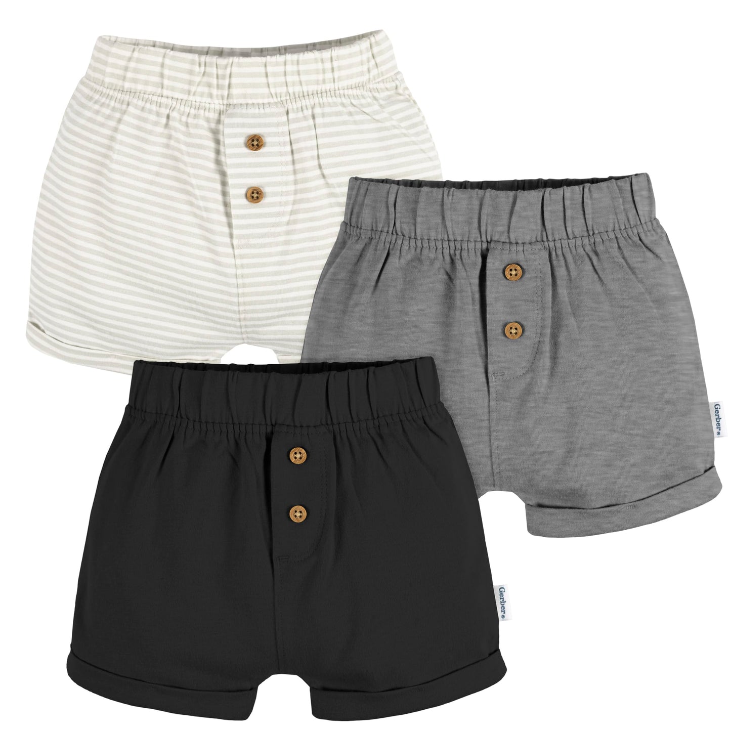 Gerber Baby 3-Pack Knit Shorts, Black