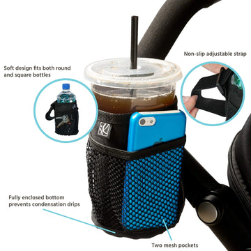 J.L. Childress Cup 'N Stuff Universal Stroller Cup Holder With Cell Phone Pocket For Strollers, Wheelchairs, Bikes, Uppababy & M