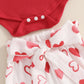 Rtnnsbbfcm Newborn Baby Girl Valentine'S Day Outfit Long Sleeve Ribbed Romper Heart Print Pants Headband 3Pcs Set (Red, 0-3 Mont