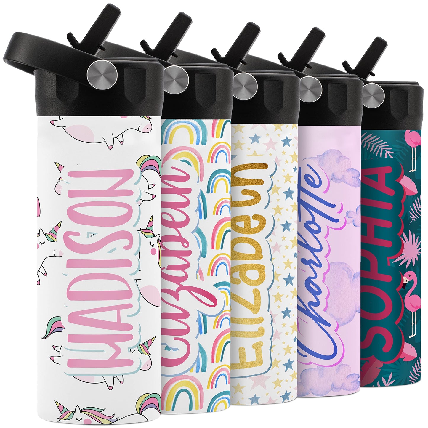 Personalized Water Bottle For Kids - 14 Oz - 14 Design Options, Custom Water Bottle For Children - Unicorn Gifts For Girls, Teen