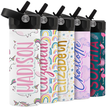 Personalized Water Bottle For Kids - 14 Oz - 14 Design Options, Custom Water Bottle For Children - Unicorn Gifts For Girls, Teen