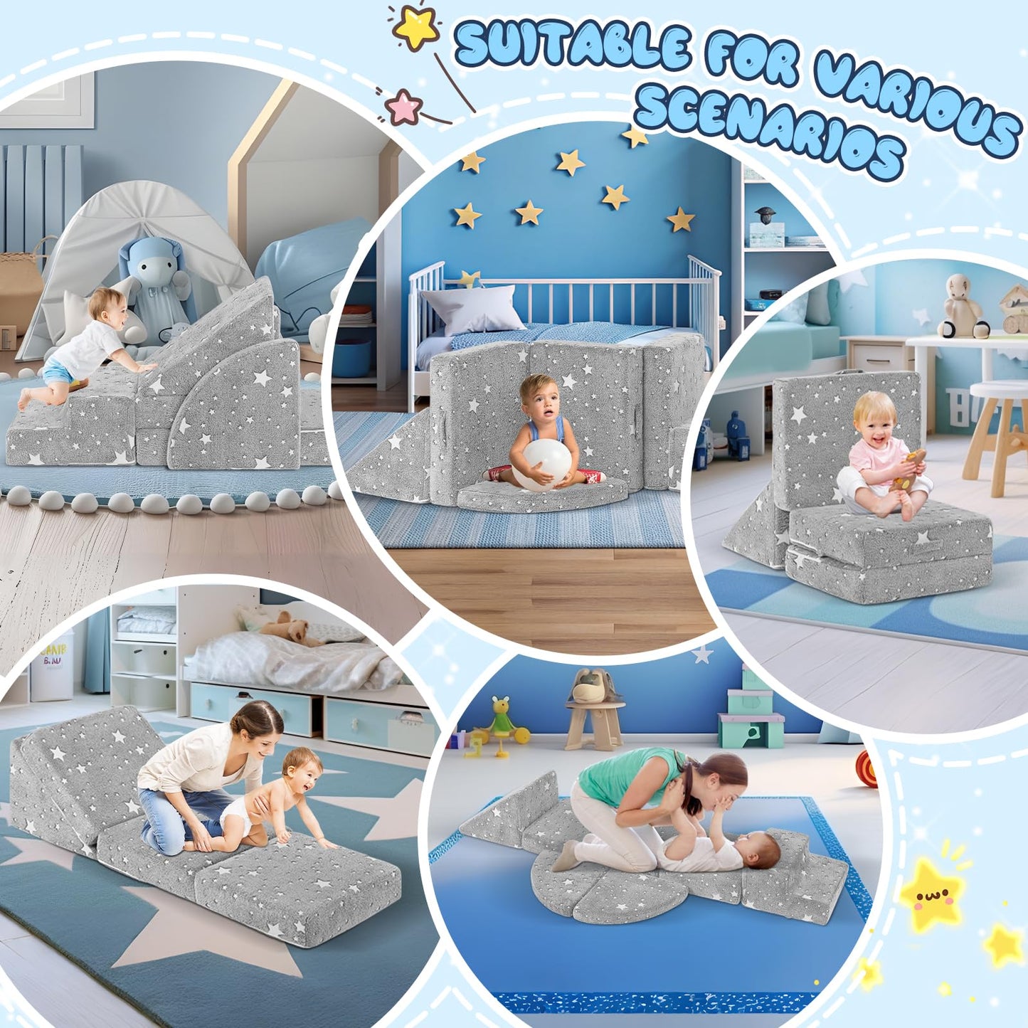 Tykacna 5Pcs Foam Climbing Blocks For Toddlers 1-3, Safety First Baby Climbing Blocks Indoor,Soft Play Toys For Infant, Ideal Cr