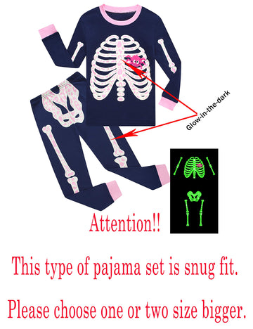 Kikizye Baby Girls Halloween Skeleton Pajamas Toddler Long Sleeve Cotton Pjs Size 18-24 Monthes