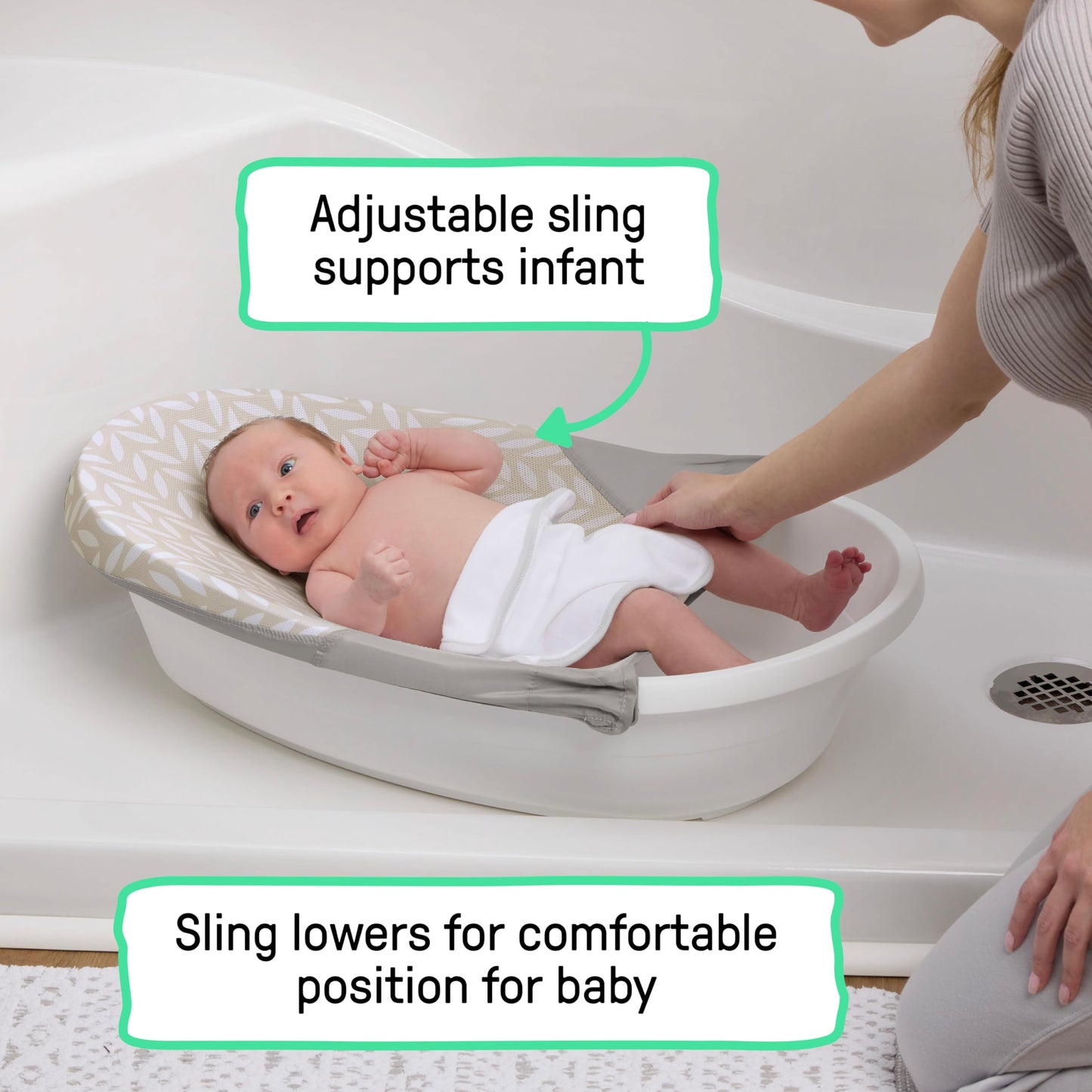 Ingenuity Sylvi Full Comfort 3-in-1 Grow with Me Baby Tub, Newborn to Toddler Baby Bath Tub, Supportive Sling, Includes Sylvie W