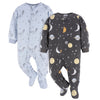 Gerber Baby Boy'S Toddler Loose Fit Flame Resistant Fleece Footed Pajamas 2-Pack, Space, 2T