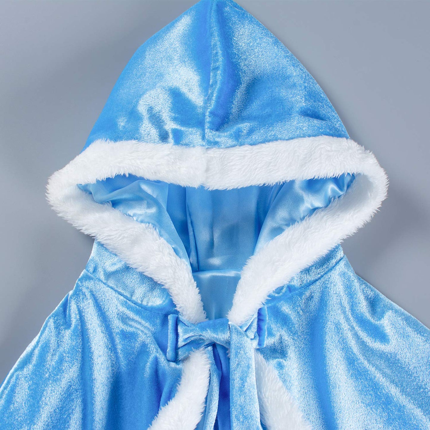 Party Chili Fur Princess Hooded Cape Cloaks Costume For Girls Dress Up Blue 3-4 Years(110Cm)