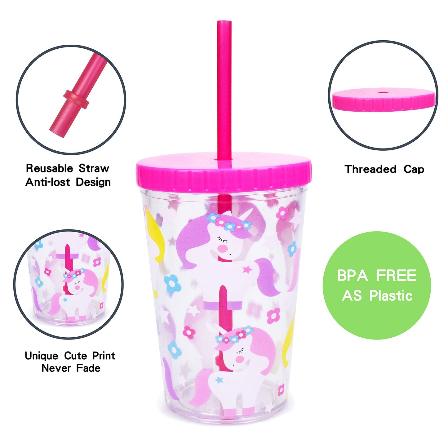 Home Tune 16Oz Kids Tumbler Water Drinking Cup 4 Pack - Bpa Free, Straw Lid Cup, Reusable, Lightweight, Spill-Proof Water Bottle