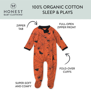 Honestbaby Sleep And Play Footed Pajamas One-Piece Sleeper Jumpsuit Zip-Front Pjs Organic Cotton For Baby Boys, Unisex, Batty, 3