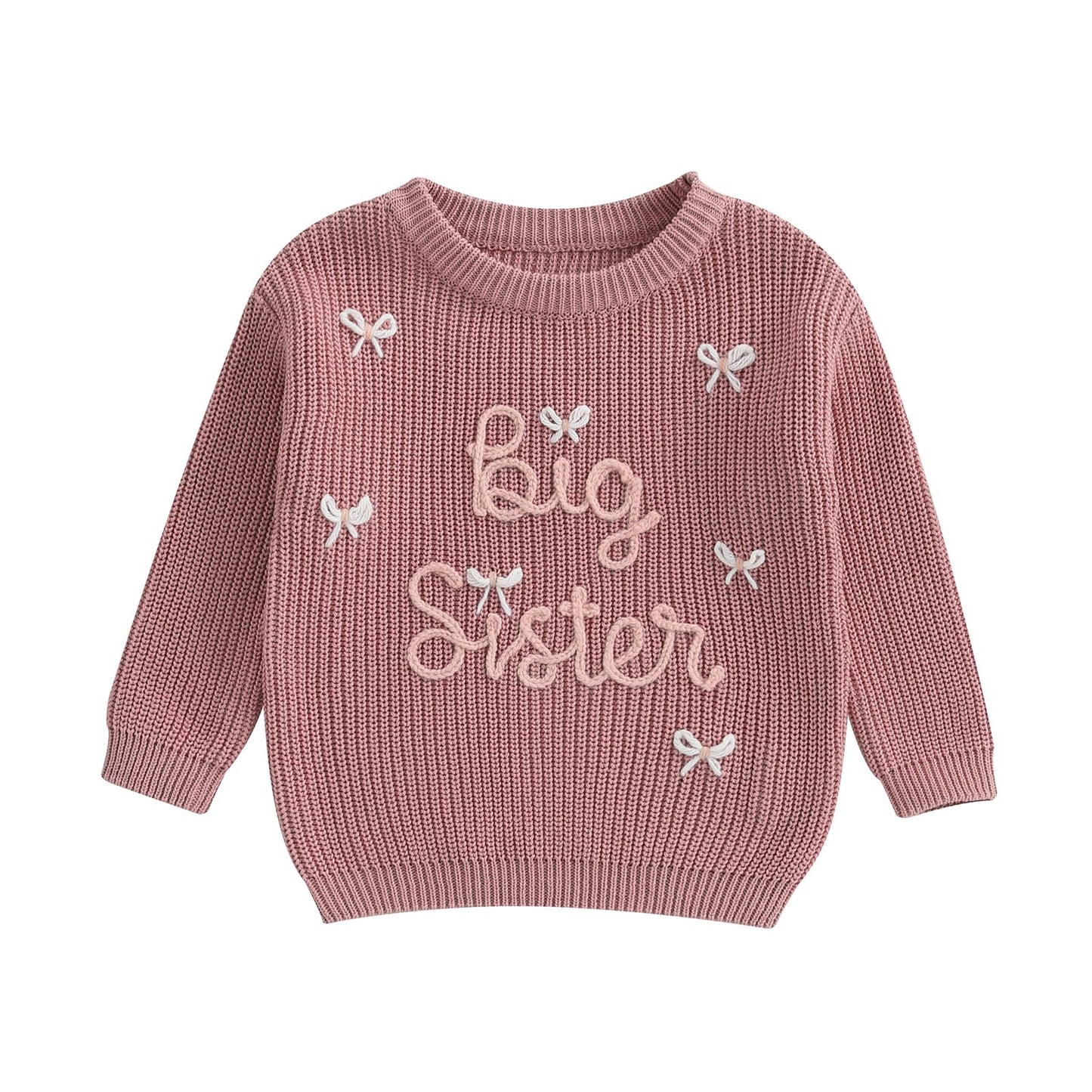 Amnnchya Toddler Infant Baby Girl Knit Sweater Big Sister Little Sister Matching Outfits Long Sleeve Pullover Sweatshirt (Colorf