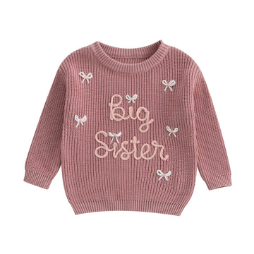 Amnnchya Toddler Infant Baby Girl Knit Sweater Big Sister Little Sister Matching Outfits Long Sleeve Pullover Sweatshirt (Colorf