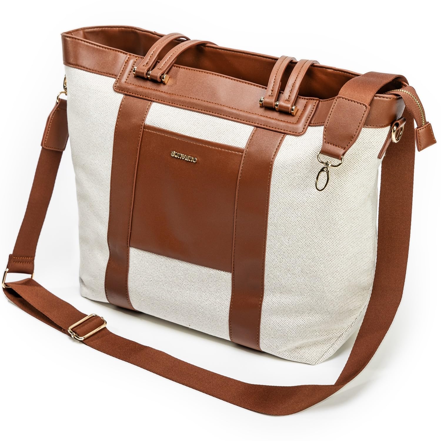 Sunveno Diaper Bag Tote, Large Capacity Baby Bag For Mommy With Changing Pad (Brown)