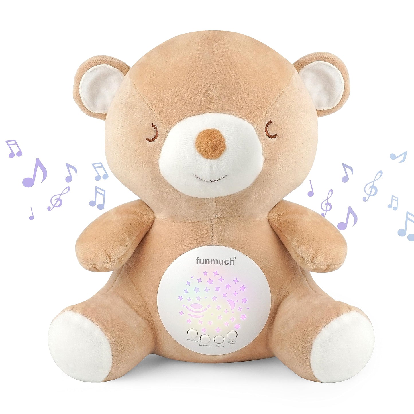 Teddy Bear Baby Soother - Sleep Soothing White Noise, Portable Night Light Projector and Melodies, Toddler Crib Lullaby Machine 