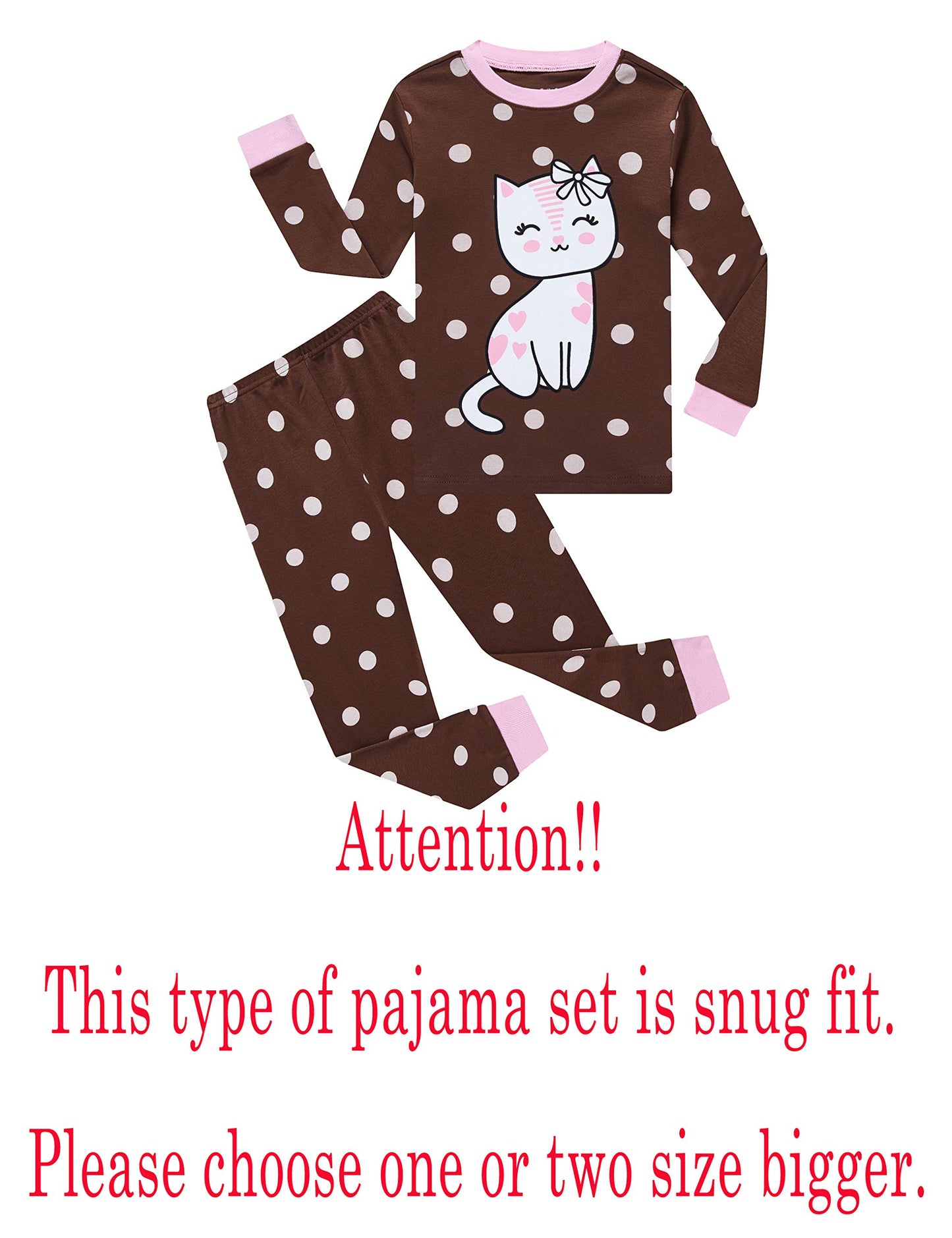 Family Feeling Baby Girls Cat Pajamas Long Sleeve Cotton Brown Infant Kid 18-24 Monthes