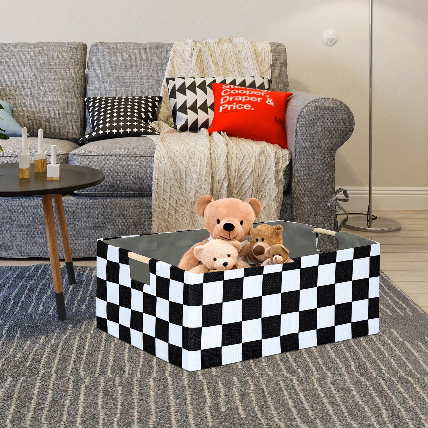 Checkered Storage Basket Room Decor Gifts Basket Foldable Nursey Box Kids Hamper Storage Cube for Women Closet Organizer Boys Ca