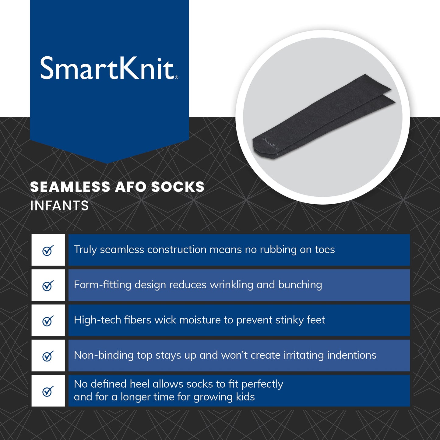 Smartknit Afo Baby Socks - Infant Seamless Afo Interface And Sensitivity Socks (White, X-Small)