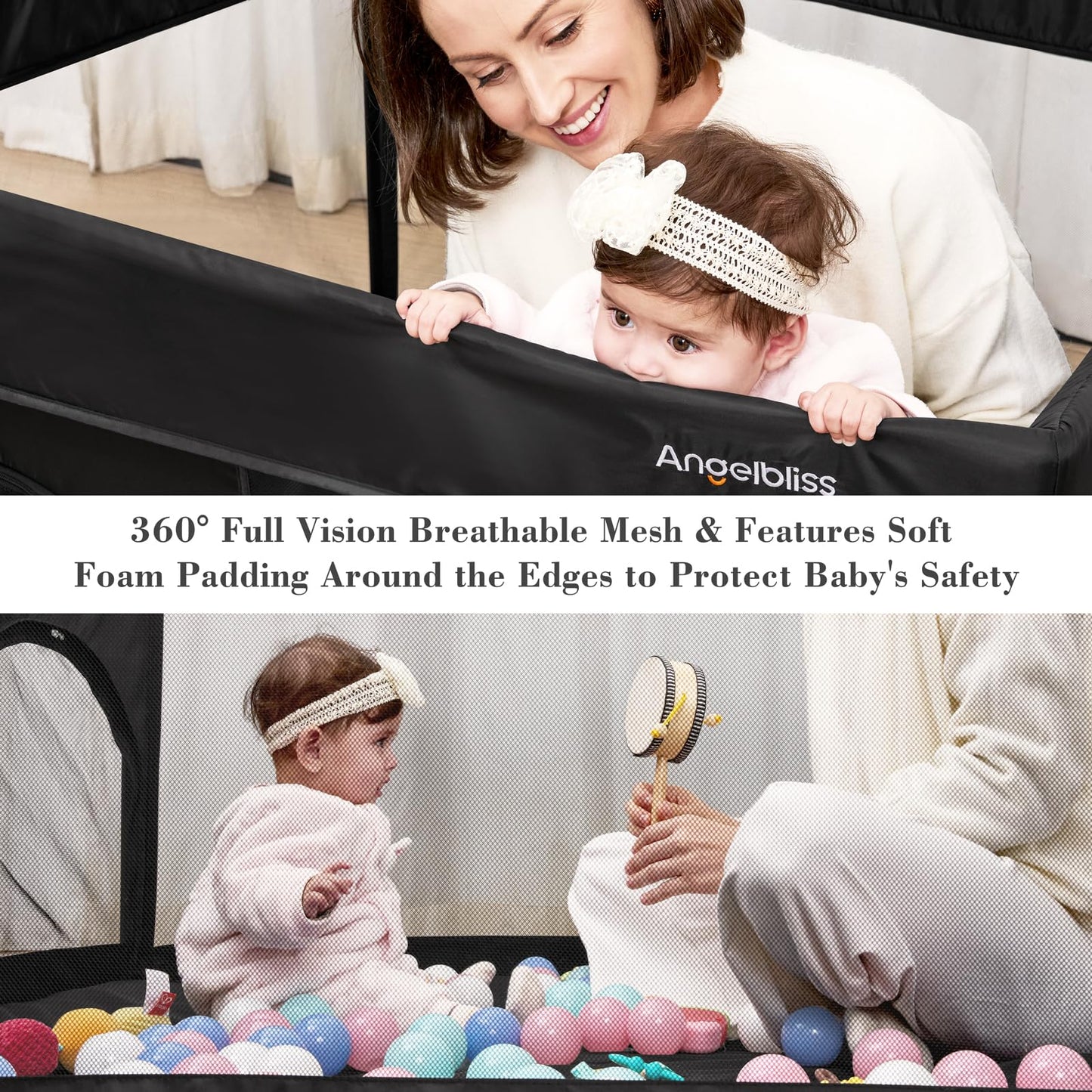 Angelbliss 50X50 Foldable Baby Playpen With Carrying Bag & Safety Lock - Astm F406 Certified Baby Fence For Indoor/Outdoor, Ligh