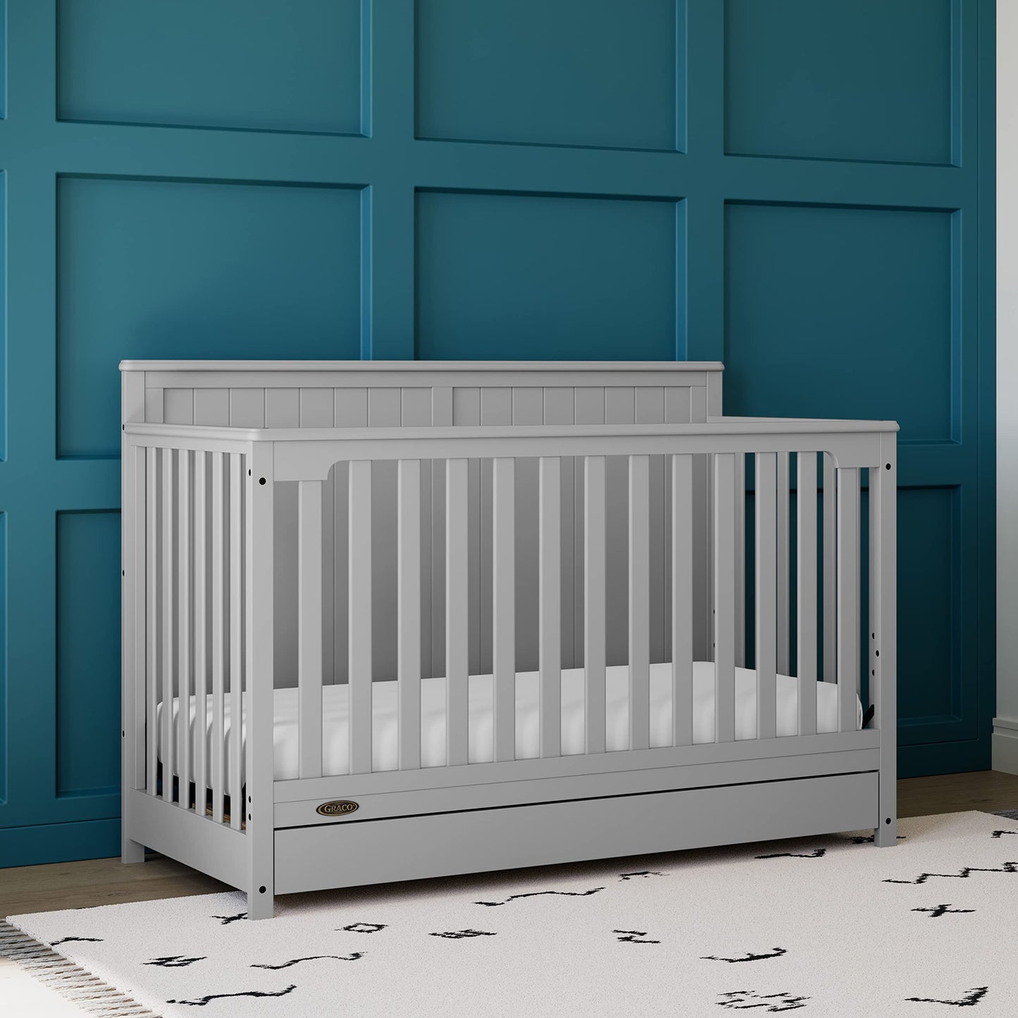 Graco Hadley 5-in-1 Convertible Crib with Drawer (Pebble Gray) - GREENGUARD Gold Certified, Crib with Drawer Combo, Full-Size Nu