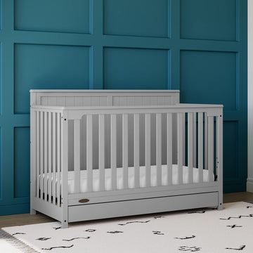 Graco Hadley 5-in-1 Convertible Crib with Drawer (Pebble Gray) - GREENGUARD Gold Certified, Crib with Drawer Combo, Full-Size Nu