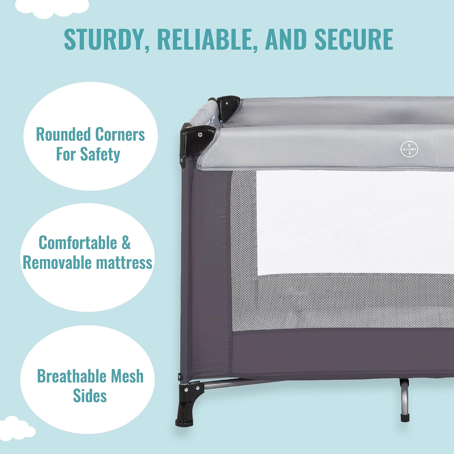 Dream On Me Nest Portable Playard in Grey with Carrybag an Shoulder Strap, Lightweight, Packable and Easy Setup Baby Playard, Br