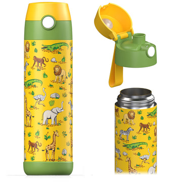 Jarlsona Kids Water Bottle - Mali - Insulated Stainless Steel Water Bottle With Chug Lid - Thermos - Girlsboys (Safari Mosaic, 1