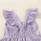 Younger Tree Toddler Baby Girl Dress Summer Outfits Flutter Sleeve Smocked Dress Kids Causal Boho Dresses Clothes (6-7T, Purple
