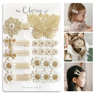 Butterfly And Daisy Flower Hair Clips For Girls, Gold Lace Fully Lined Alligator Clips, 10 Pcs Non Slip Baby Barrettes Hair Acce