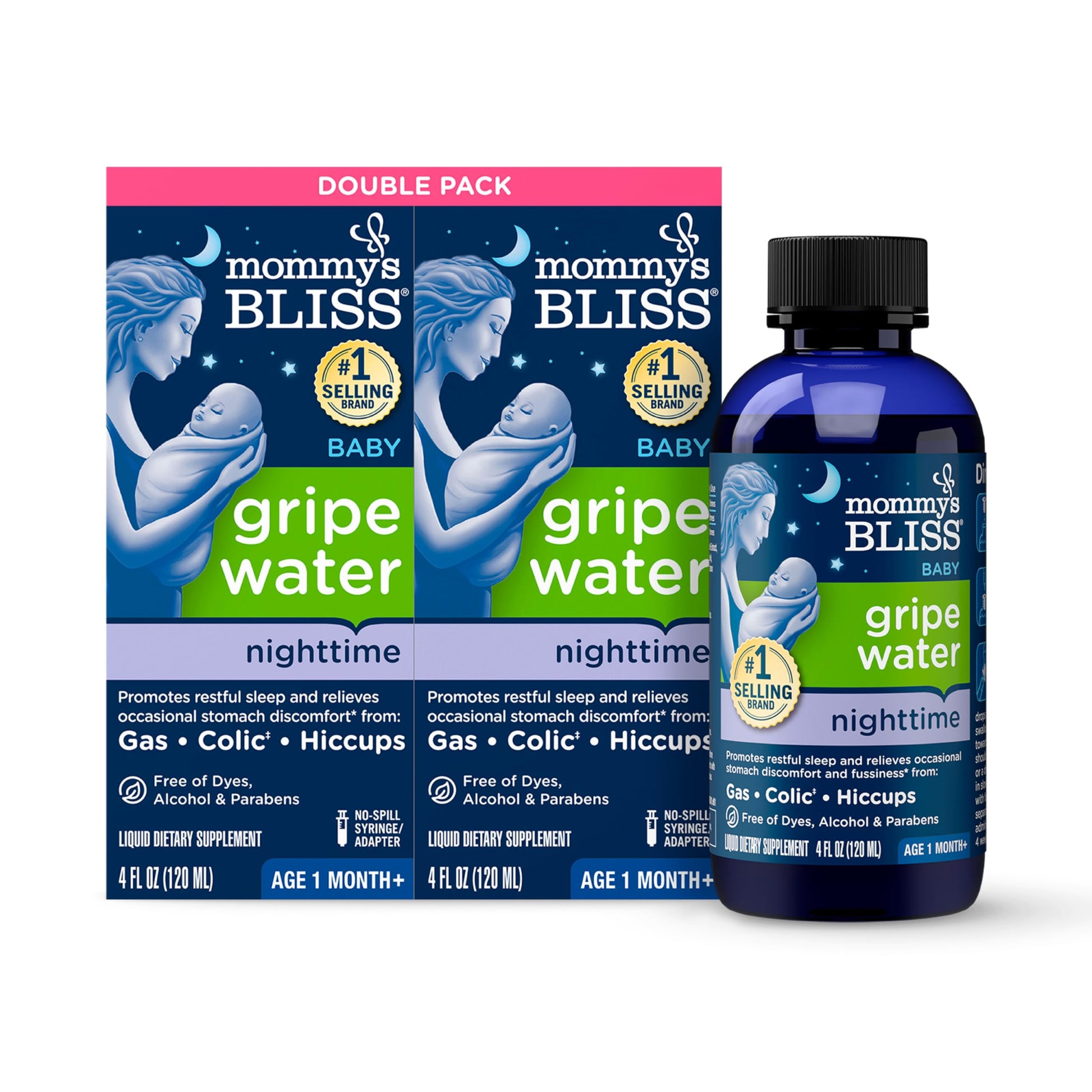 Mommy'S Bliss Gripe Water Night Time, Relieves Stomach Discomfort From Gas, Colic, Fussiness, & Hiccups, Gentle & Safe, For Infa