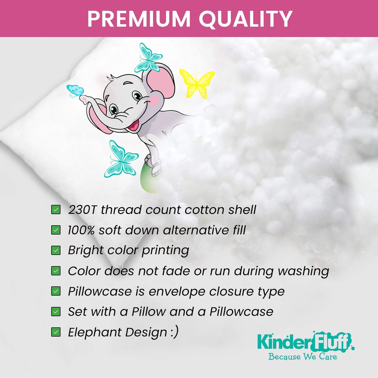 Kinder Fluff Toddler Pillow & Pillow Case - Down Alternative Pillow & Cotton Pillow Covers-Hypoallergenic Baby Pillows For Sleep