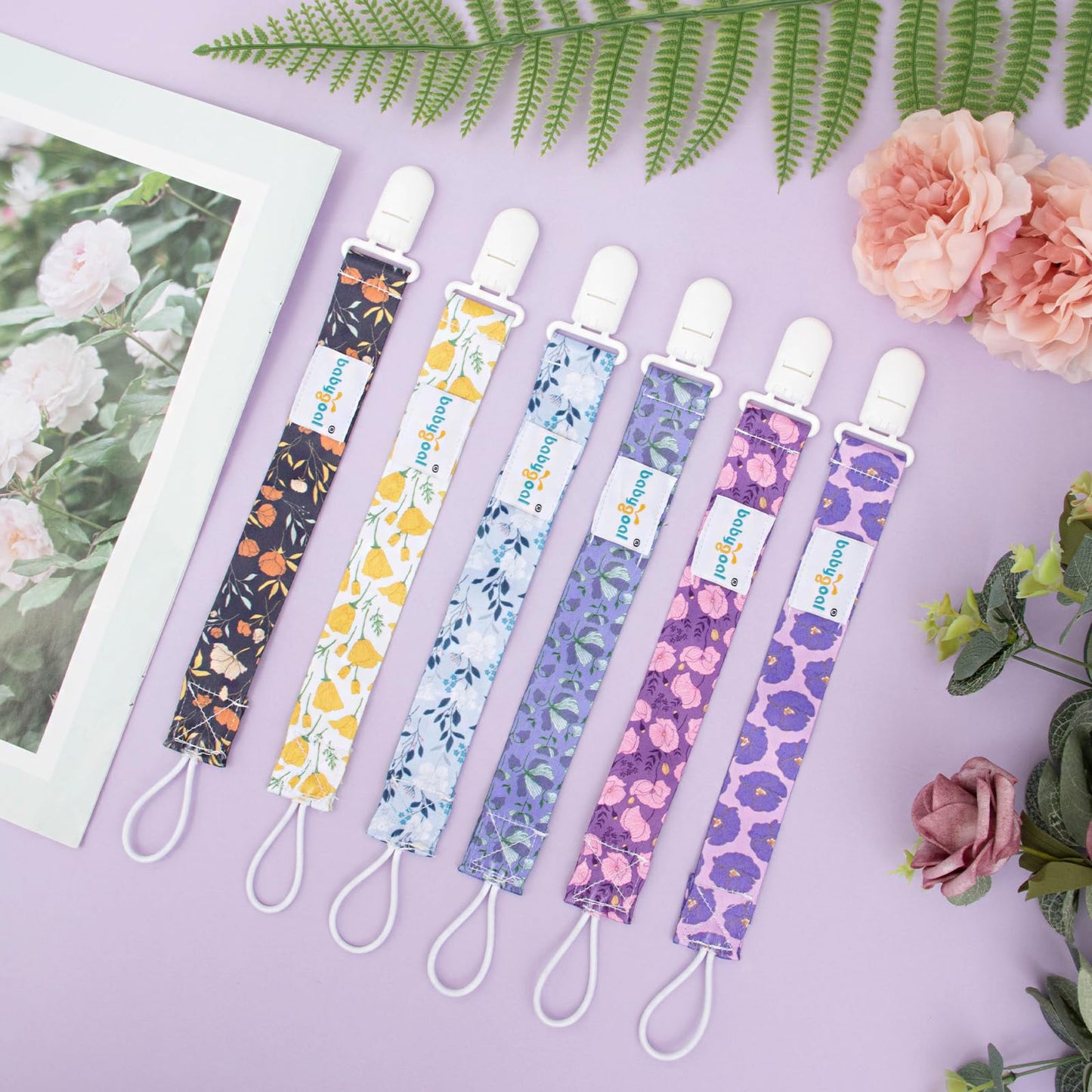 Babygoal Floral Pacifier Clips, 6 Pack Binky Paci Holder And Leash For Boys And Girls Fits For Most Pacifier, Binkie Styles & Ba