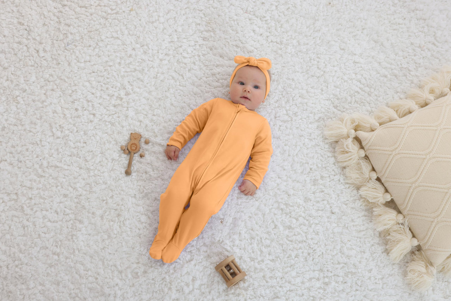 Guisby Footed Long Sleeve Baby Pajamas With Zipper Cotton Infant Sleepers Light Orange+Tree Green 9-12 Months