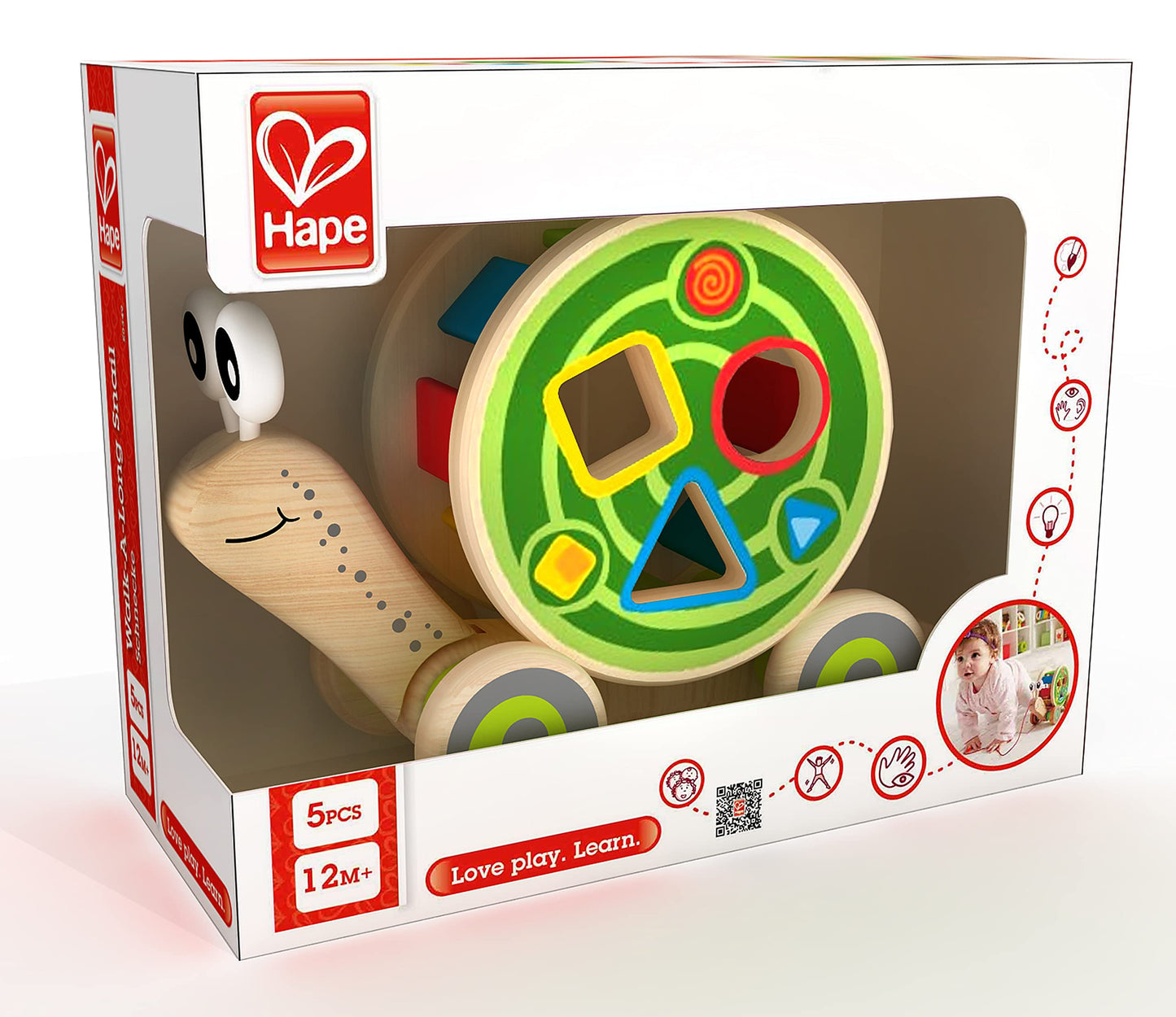 Award Winning Hape Walk-A-Long Snail Toddler Wooden Pull Toy, L: 11.9, W: 4.4, H: 7.3 inch