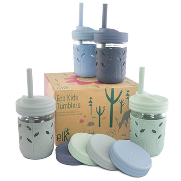 Elk And Friends Kids & Toddler Cups  The Original Glass Mason Jars 8 Oz With Silicone Straws With Stoppers  Smoothie Cups  Spill