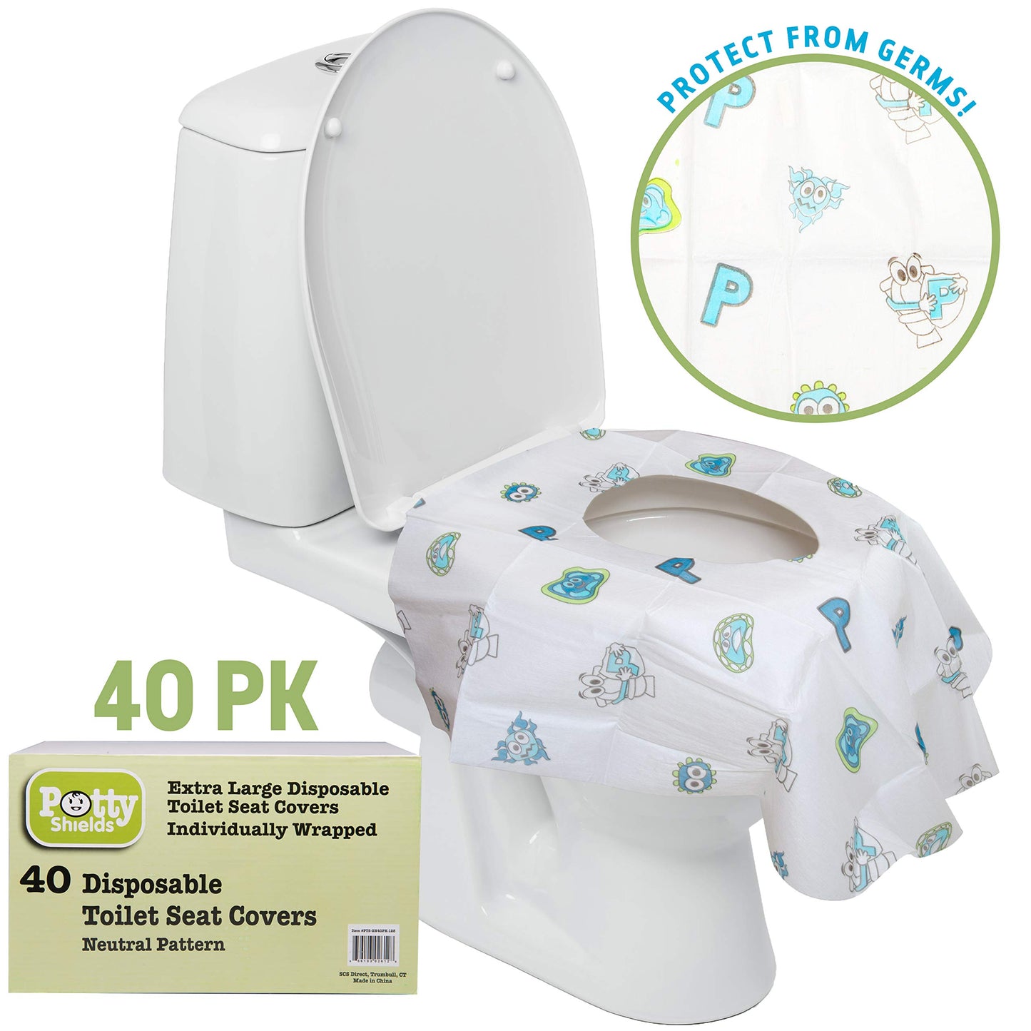 Disposable Toilet Seat Covers For Kids & Adults (40 Pack) - Germ Protect From Public Toilets - Waterproof, Individually-Wrapped,