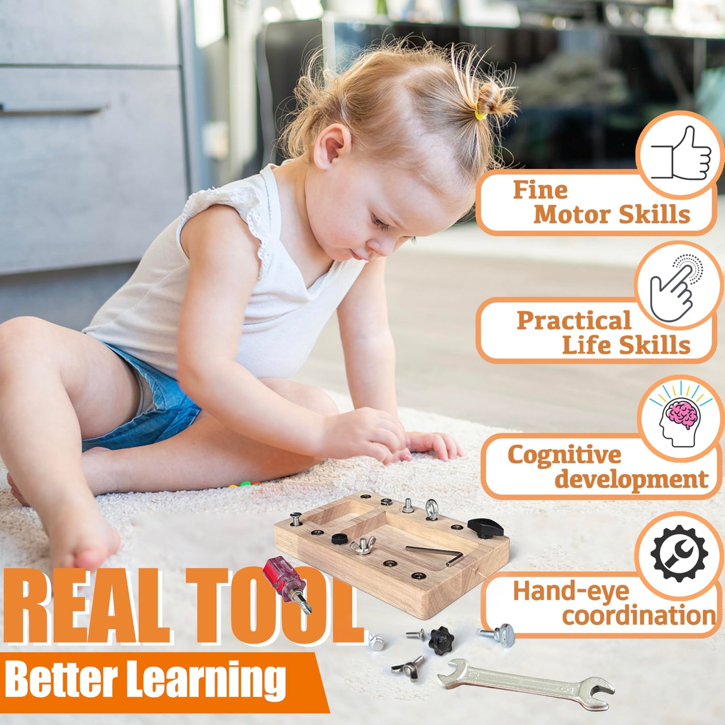 Montessori Screwdriver Board Set, Real 17 Pcs & 12 Holes Fine Motor Skills 3 4 5 +Kids Patience Basic Life Skill Educational Woo