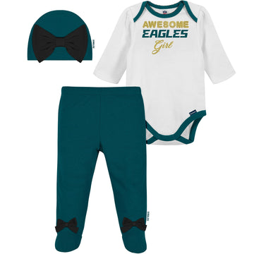 Gerber Nfl Baby Girls 3 Pack Bodysuit Registry Gift Set Footed Pant And Cap, Team Color, 3-6M Us