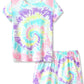 Tebbis Tween Girls Clothes Trendy Tie Dye Spiral Pajamas 2Piece Shirt & Shorts PJ Set Jammies Size 618, Pink & Purple Swirl (S